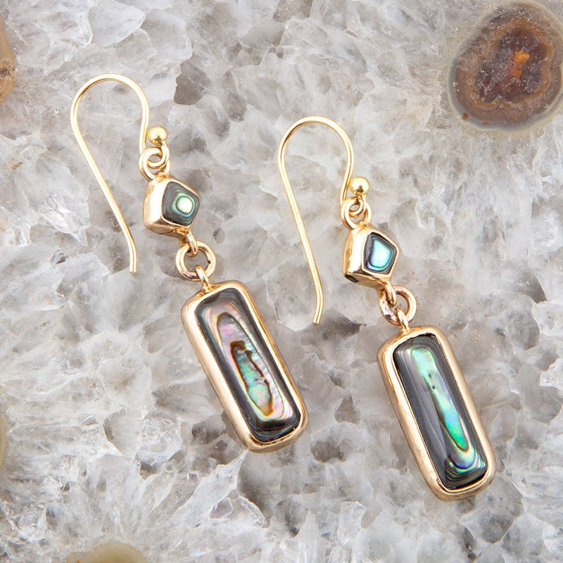 Geo Blue Abalone Golden Drop Earrings - Barse Jewelry