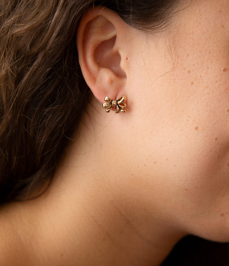 Gifted Golden Bow Post Earrings - Barse Jewelry