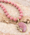 Gifted Pink Rhodonite Gold Bow Pendant Necklace - Barse Jewelry