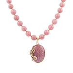 Gifted Pink Rhodonite Gold Bow Pendant Necklace - Barse Jewelry