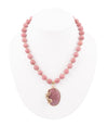 Gifted Pink Rhodonite Gold Bow Pendant Necklace - Barse Jewelry