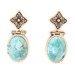 Golden Flower and Blue Turquoise Earrings - Barse Jewelry