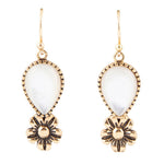 Golden Flower and White Mother of Pearl Drop Earrings - Barse Jewelry