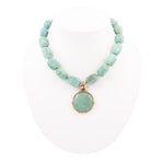 Green Amazonite Golden Lotus Pendant Necklace - Barse Jewelry