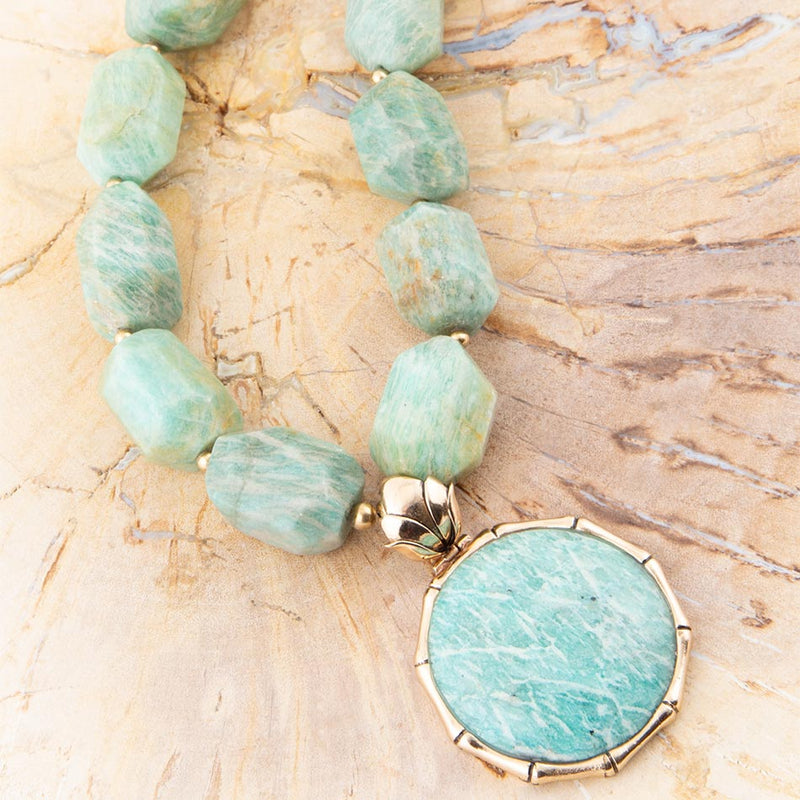 Green Amazonite Golden Lotus Pendant Necklace - Barse Jewelry