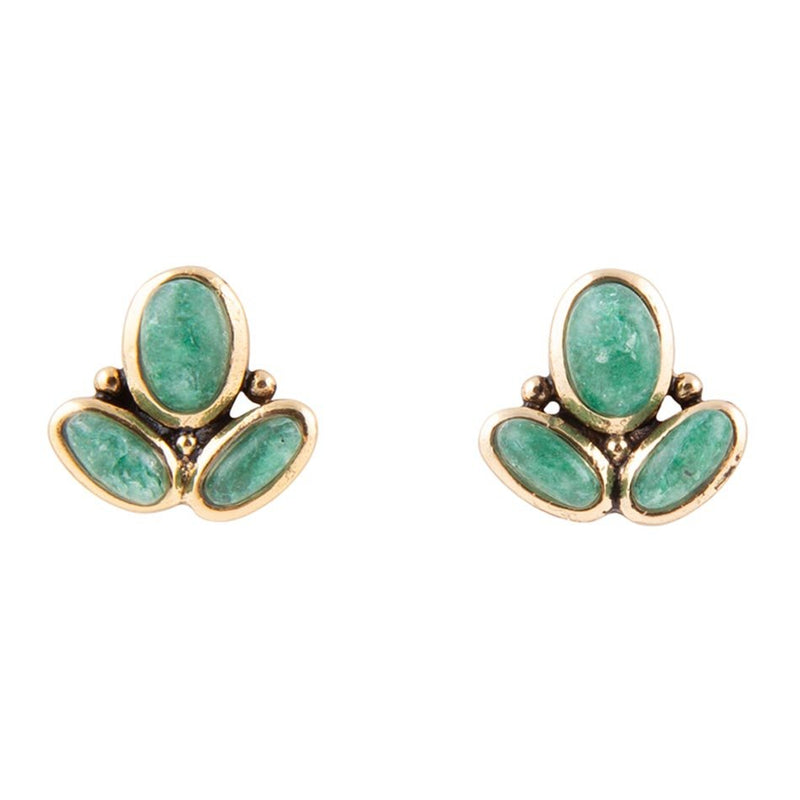 Green Aventurine Golden Studs - Barse Jewelry