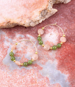 Green Jade and Pink Sunstone Golden Hoop Earrings - Barse Jewelry