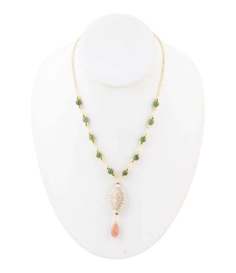 Green Jade Golden Pendant Necklace - Barse Jewelry