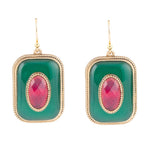 Green Onyx Stacked Red Stone Golden Drop Earrings - Barse Jewelry