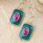 Green Onyx Stacked Red Stone Golden Drop Earrings - Barse Jewelry