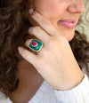 Green Onyx Stacked Red Stone Golden Statement Ring - Barse Jewelry