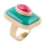 Green Onyx Stacked Stone Golden Statement Ring - Barse Jewelry