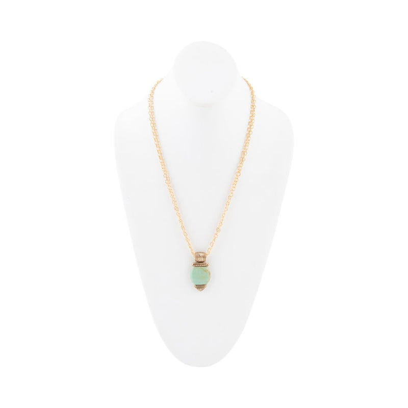 Green Turquoise Double Golden Chain Necklace - Barse Jewelry