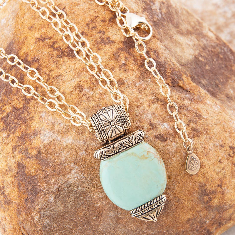 Green Turquoise Double Golden Chain Necklace - Barse Jewelry