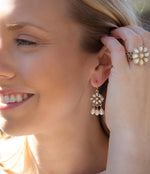 Hibiscus White Mother of Pearl and Golden Chandelier Earrings - Barse Jewelry