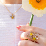 Honeycomb Yellow Agate Golden Ring - Barse Jewelry