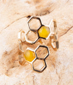 Honeycomb Yellow Agate Golden Ring - Barse Jewelry