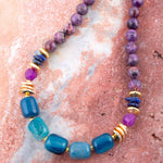 Indigo Blue Agate Golden Necklace - Barse Jewelry