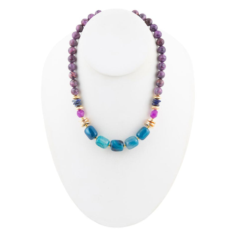 Indigo Blue Agate Golden Necklace - Barse Jewelry