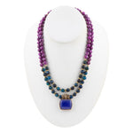 Indigo Blue Agate Pendant Statemen Golden Necklace - Barse Jewelry