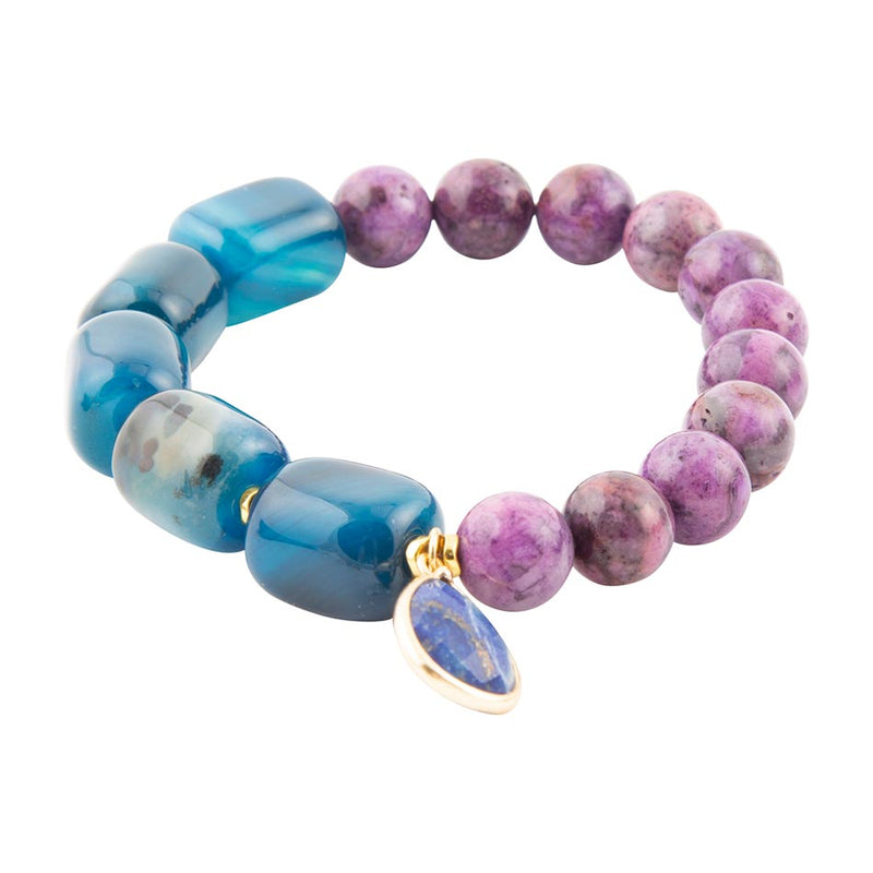 Indigo Blue Agate Purple Charm Golden Bracelet - Barse Jewelry