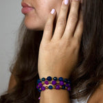 Indigo Blue Purple Agate Stack Golden Bracelet Set - Barse Jewelry