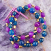 Indigo Blue Purple Agate Stack Golden Bracelet Set - Barse Jewelry