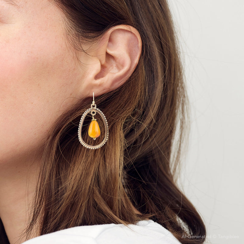 Inline Orange Jade Drop Golden Earrings - Barse Jewelry