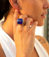 Lace Blue Agate Golden Statement Ring - Barse Jewelry