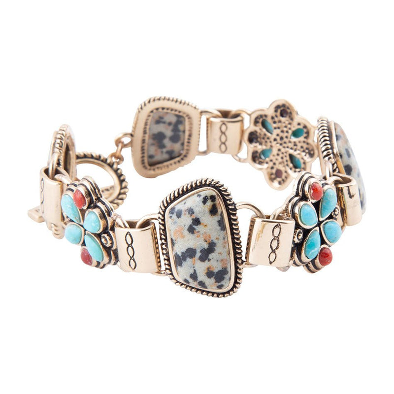 Legacy Blue Turquoise and Dalmatian Jasper Golden Bracelet - Barse Jewelry