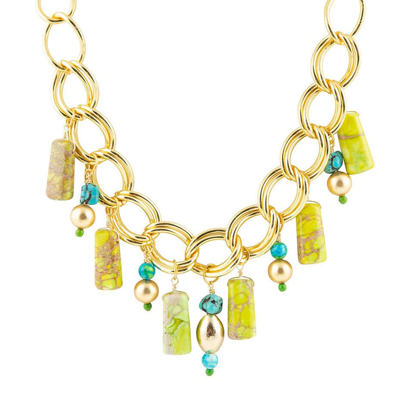 Lime Green Jasper Charm Golden Necklace - Barse Jewelry