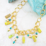 Lime Green Jasper Charm Golden Necklace - Barse Jewelry