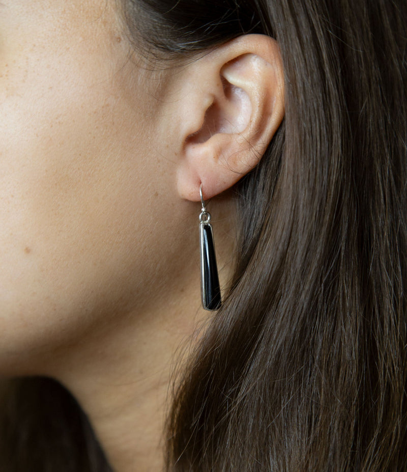 Line Black Onyx Sterling Silver Drop Earrings - Barse Jewelry