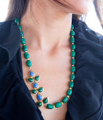 Linked Blue Lapis and Green Malachite Golden Necklace - Barse Jewelry