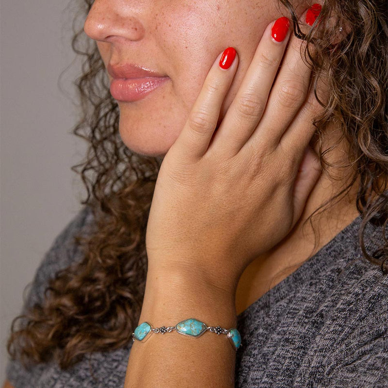 Linked Blue Turquoise and Sterling Bracelet - Barse Jewelry