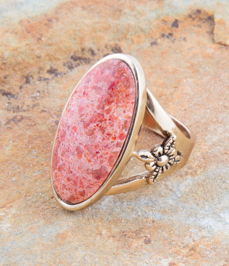 Lucent Orange Coral Golden Ring - Barse Jewelry