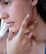 Lucent Orange Coral Golden Ring - Barse Jewelry