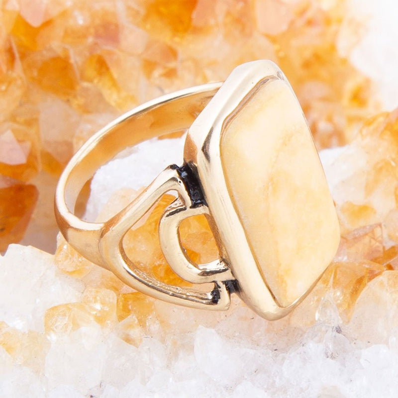 Luster Yellow Agate Golden Statement Ring - Barse Jewelry