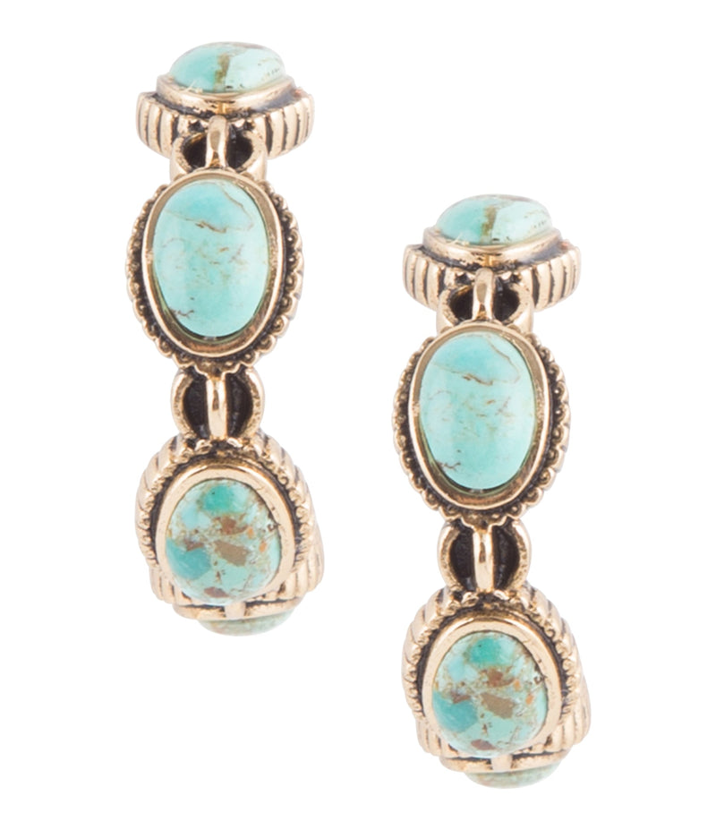 Luxurious Blue Turquoise Golden Hoop Earrings - Barse Jewelry