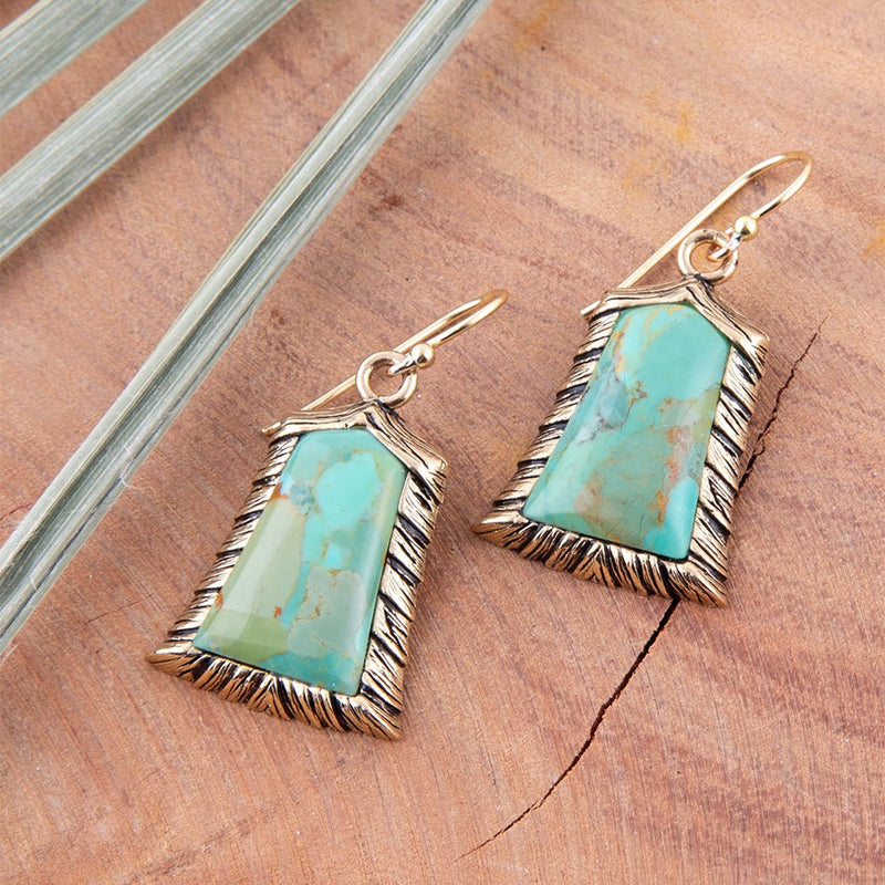 Meriette Blue Turquoise Golden Drop Earrings - Barse Jewelry