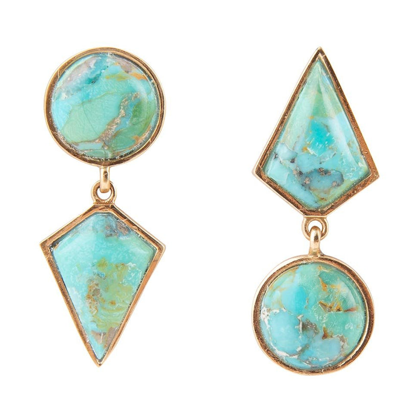 Miss-Matched Blue Turquoise Golden Post Earrings - Barse Jewelry