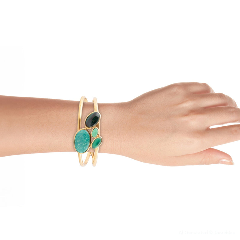 Multi Green Stones Golden Cuff Bracelets - Barse Jewelry