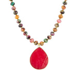 Multicolor Tiger's Eye and Pink Jade Pendant Golden Necklace - Barse Jewelry