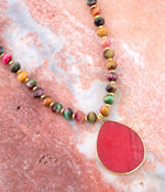 Multicolor Tiger's Eye and Pink Jade Pendant Golden Necklace - Barse Jewelry