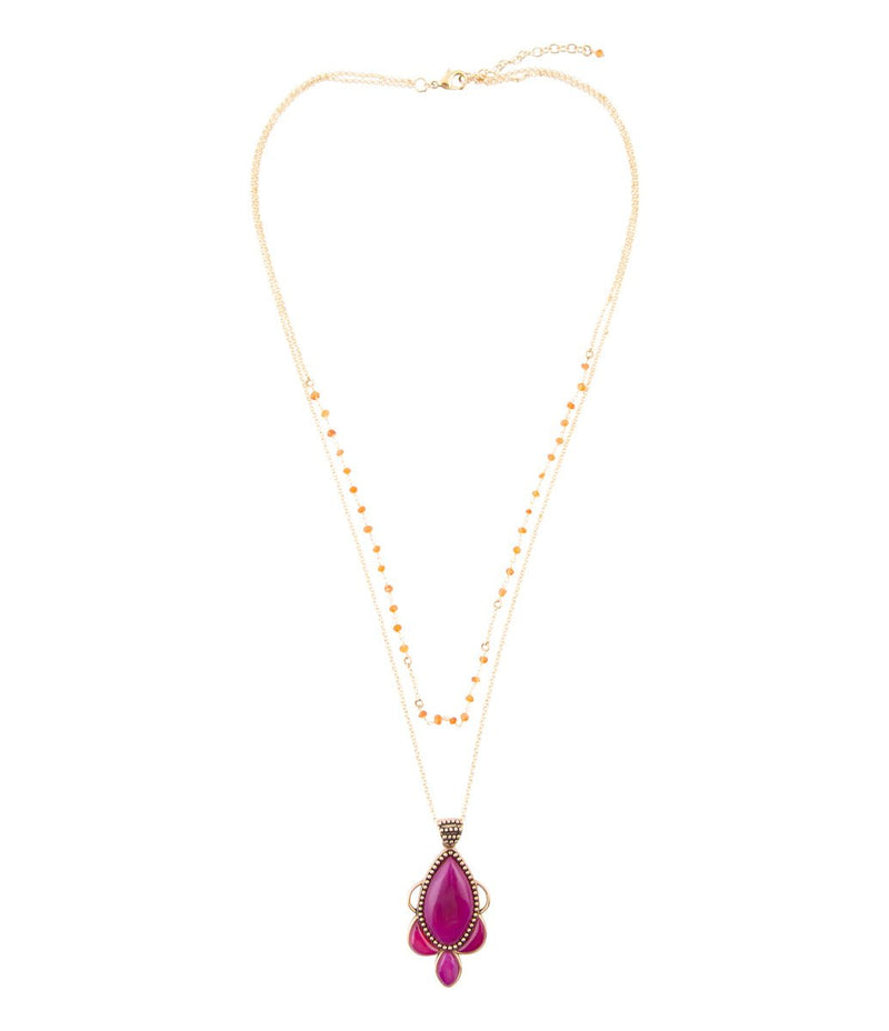 Neims Pink Carnelian Golden Pendant Necklace - Barse Jewelry