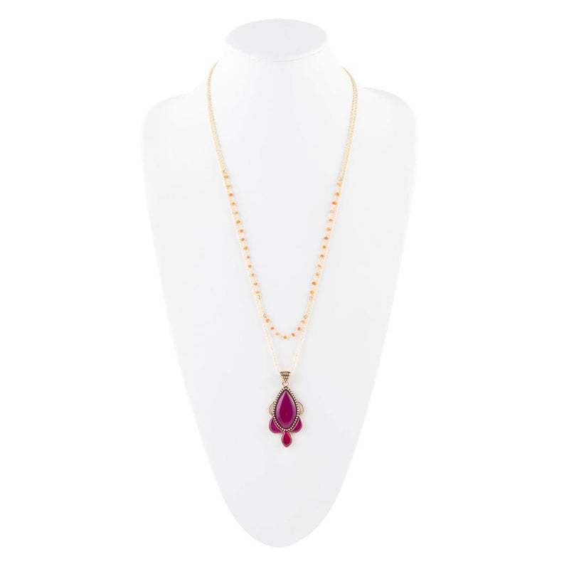 Neims Pink Carnelian Golden Pendant Necklace - Barse Jewelry