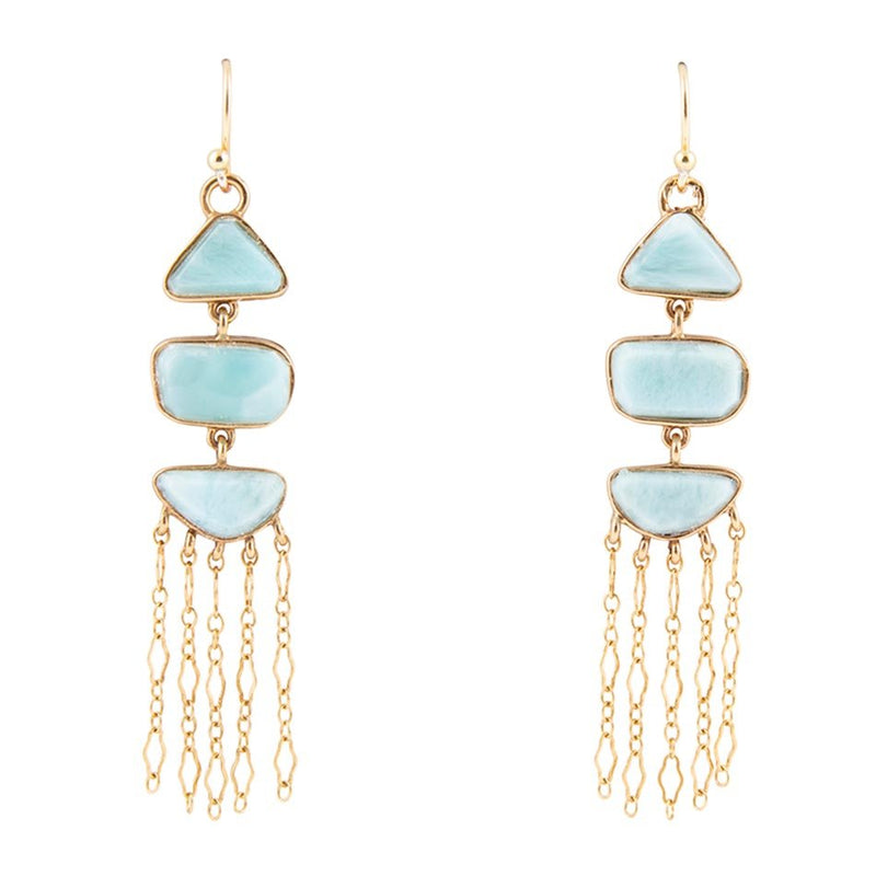 Ohana Blue Larimar Golden Chandelier Drop Earrings - Barse Jewelry