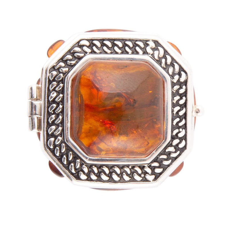 Orange Amber and Sterling silver Vessel Ring - Barse Jewelry