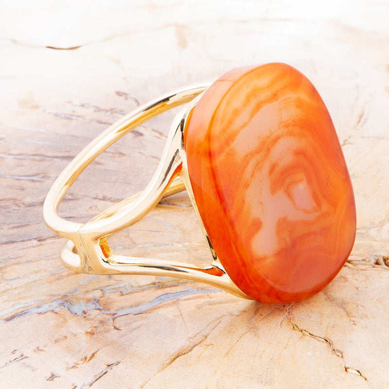 Orange Carnelian Golden Cuff Bracelet - Barse Jewelry