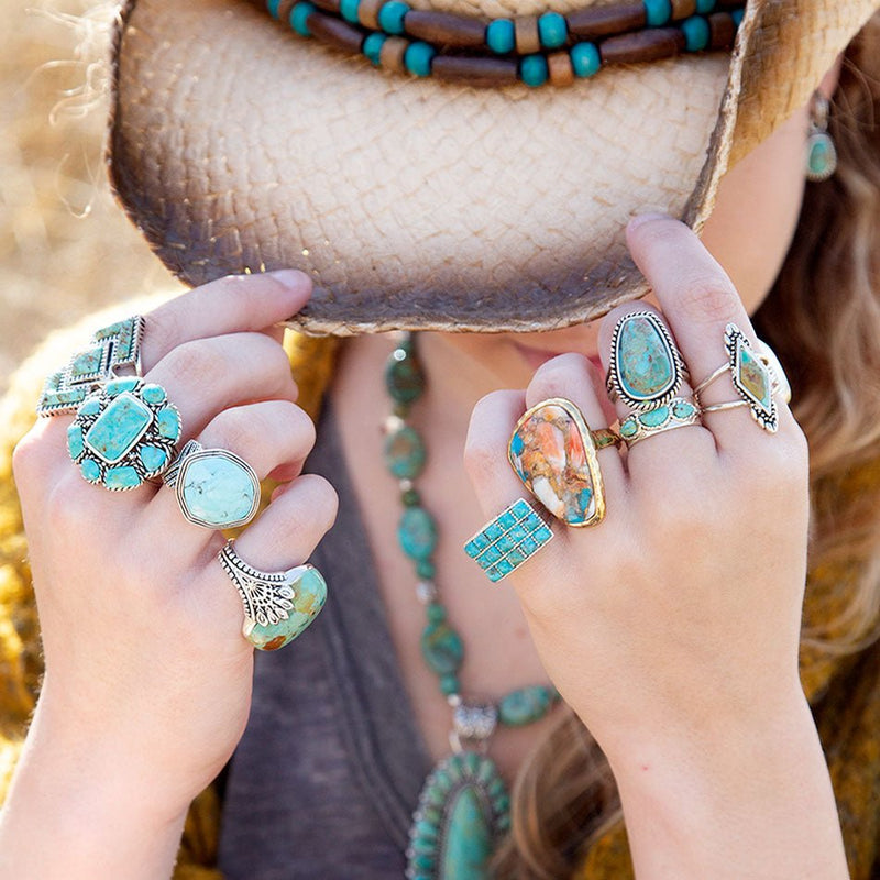 Orange Spiny Oyster and Blue Turquoise Matrix Abstract Golden Ring - Barse Jewelry